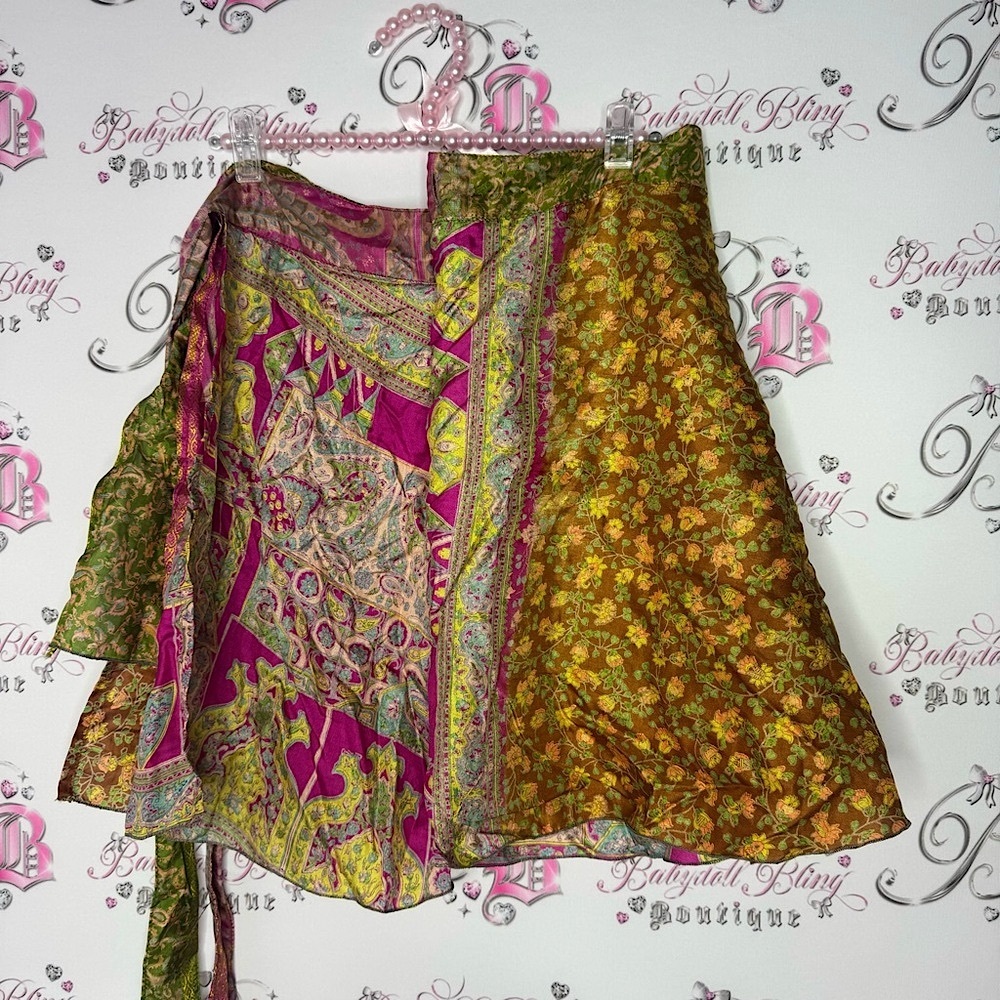Wrap skirt multiway Kariza vintage paisley floral reversible Boho bohemian tie